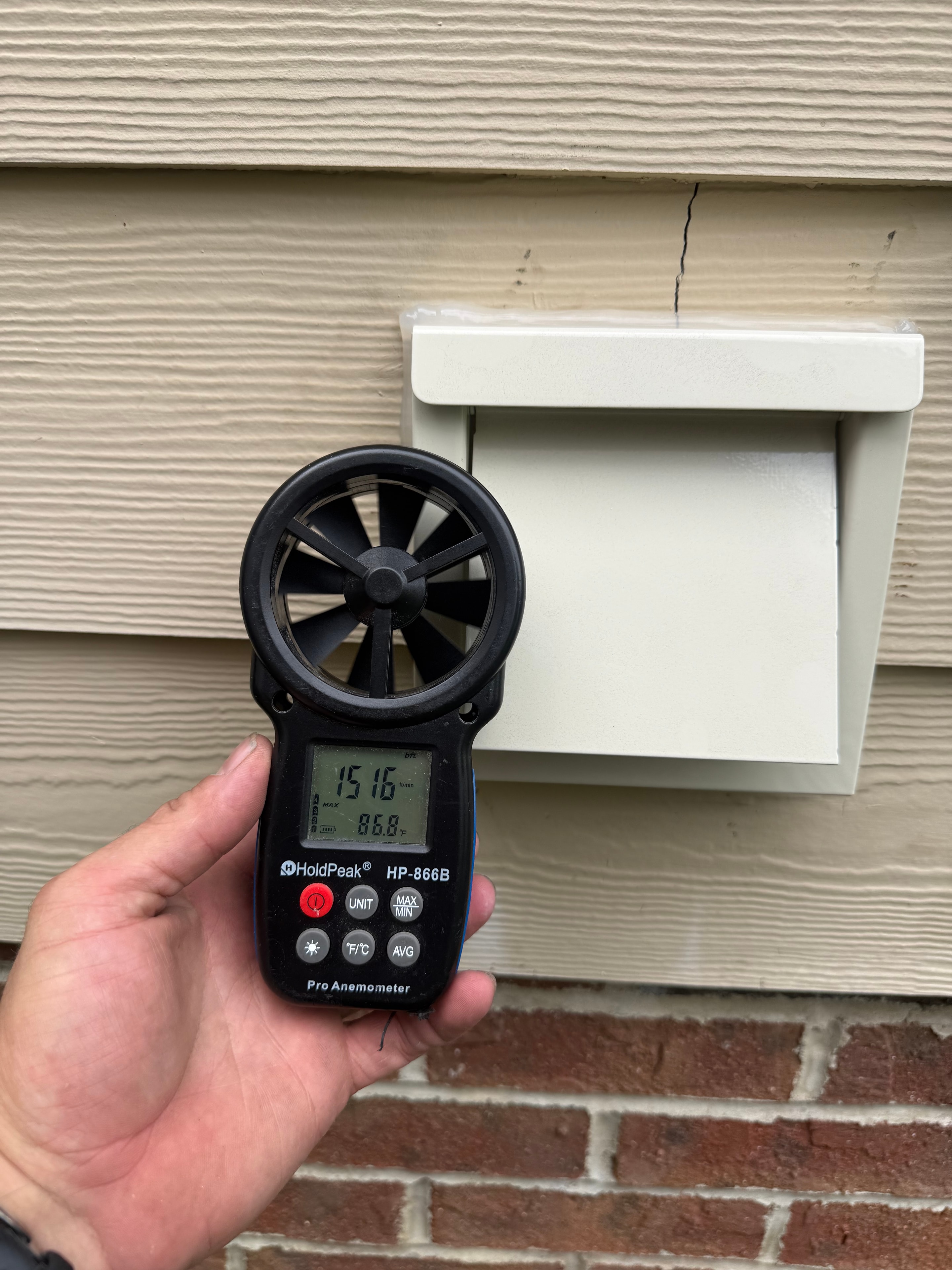 Airflow test at exterior vent cap — Fuquay-Varina, NC